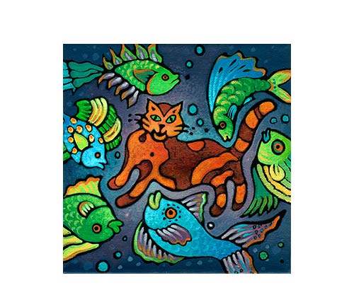 acrylic cats and fish